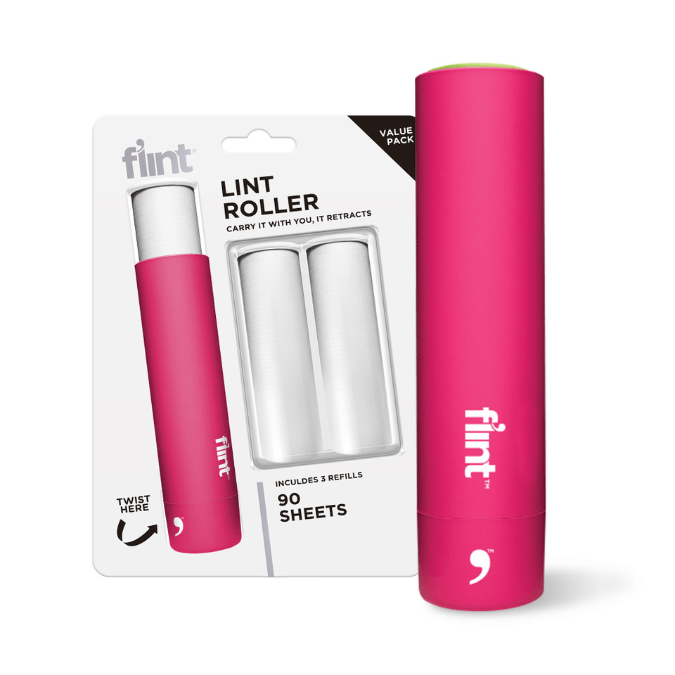 Flint Mini Lint Roller – Pink – 90 Sheets (Value Pack)